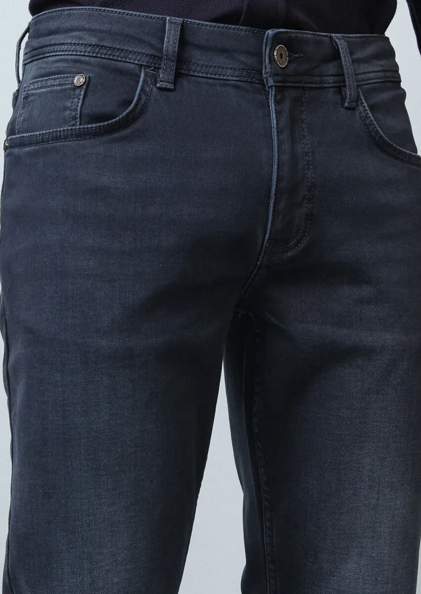 Gri Düz Slim Fit Denim Pamuk Karışımlı Pantolon - 4