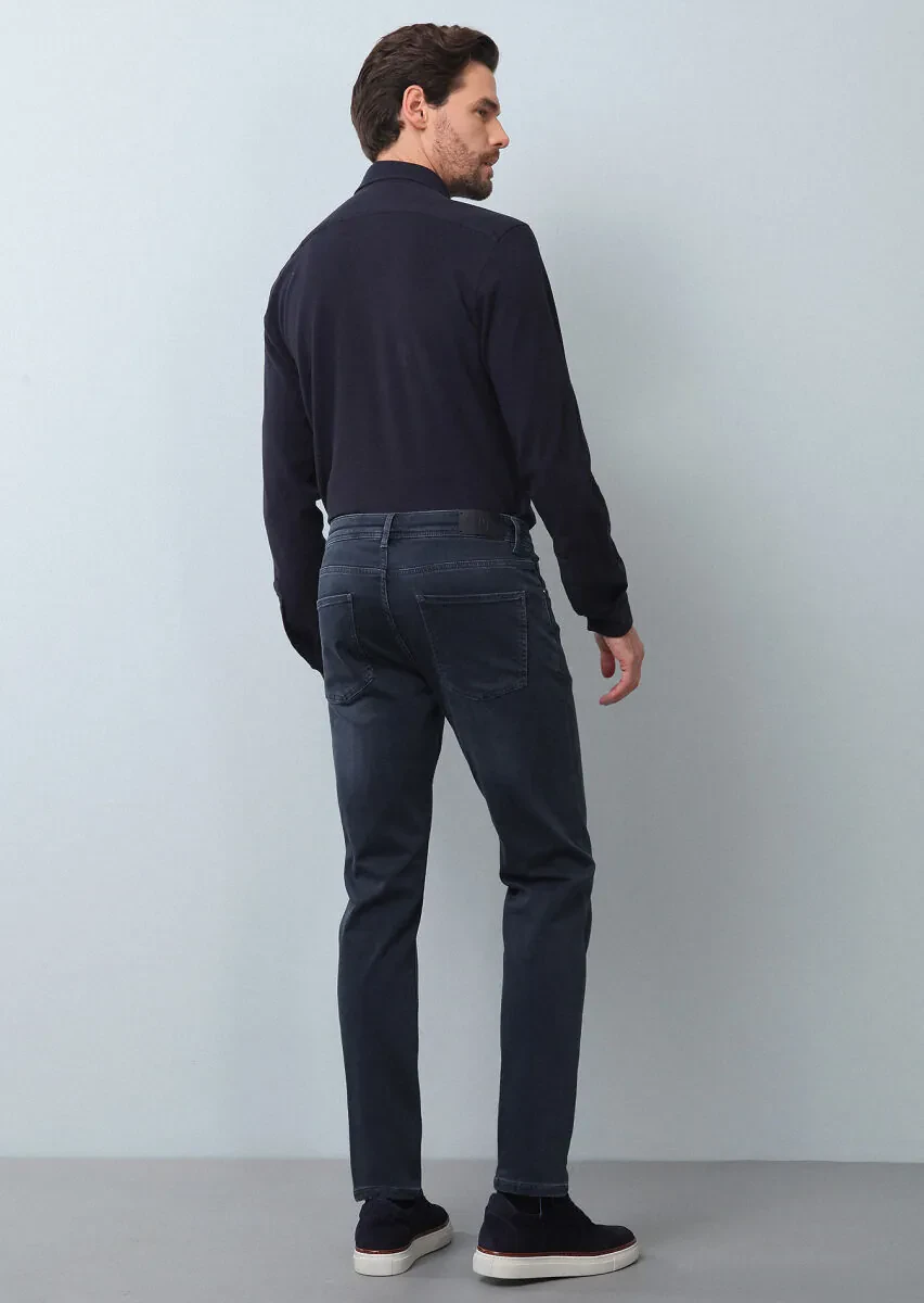 Gri Düz Slim Fit Denim Pamuk Karışımlı Pantolon - 5