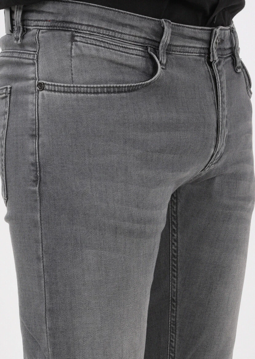 Gri Düz Slim Fit Denim Pamuk Karışımlı Pantolon - 3