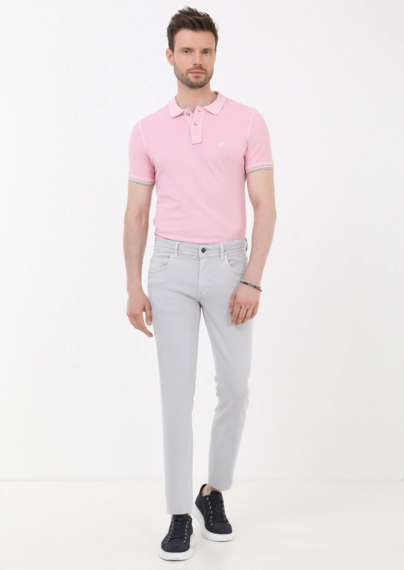 Gri Düz Slim Fit Denim Pamuk Karışımlı Pantolon - 1