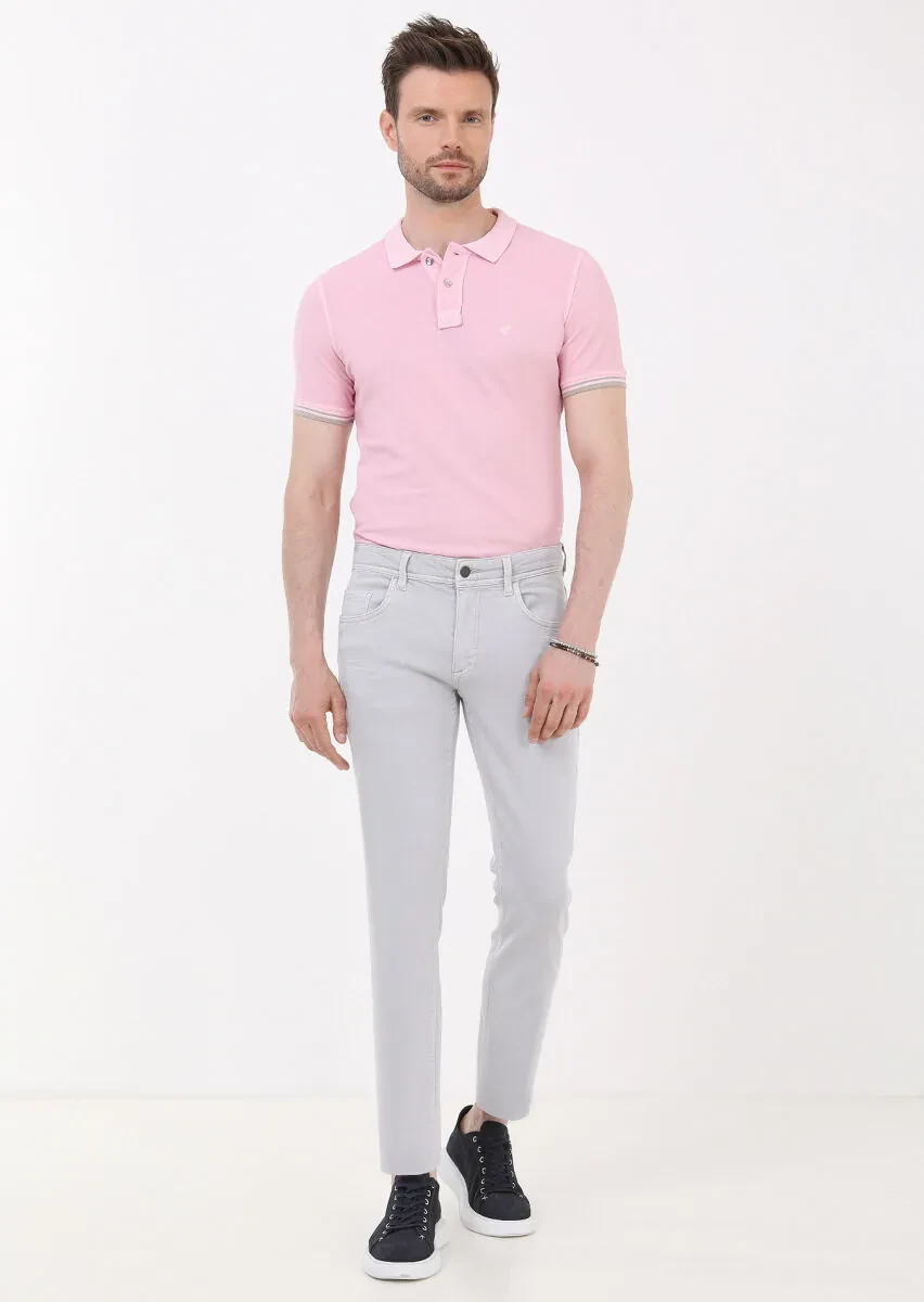 Gri Düz Slim Fit Denim Pamuk Karışımlı Pantolon - 1