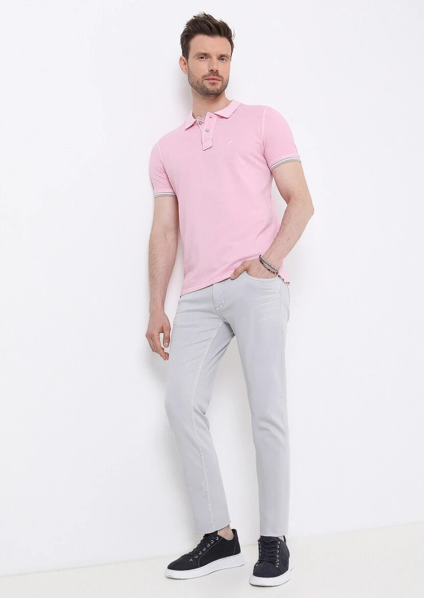 Gri Düz Slim Fit Denim Pamuk Karışımlı Pantolon - 3