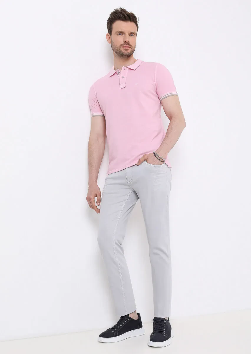 Gri Düz Slim Fit Denim Pamuk Karışımlı Pantolon - 3