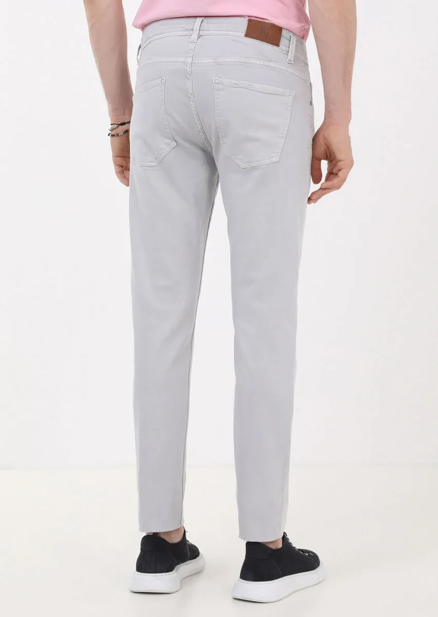 Gri Düz Slim Fit Denim Pamuk Karışımlı Pantolon - 4