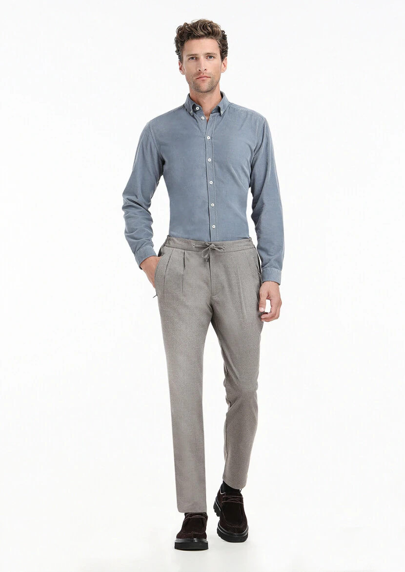 Gri Fitilli Regular Fit Dokuma Kadife Casual %100 Pamuk Gömlek - 3