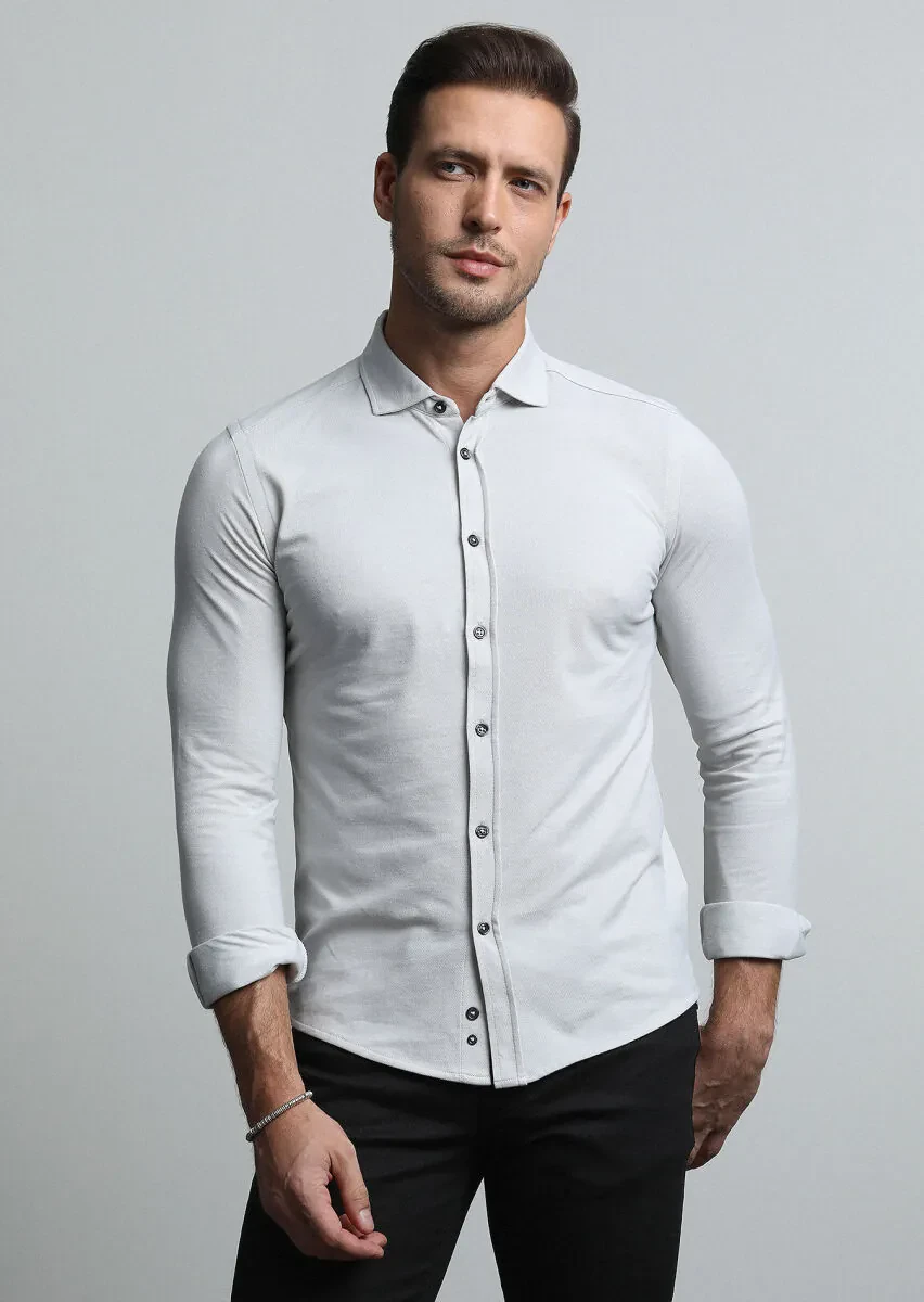 Gri Fitted Fit Casual Pamuk Karışımlı Gömlek - 4