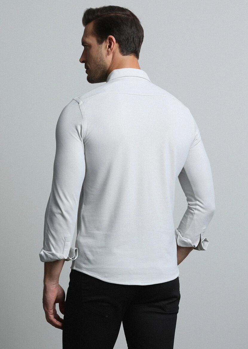 Gri Fitted Fit Casual Pamuk Karışımlı Gömlek - 5