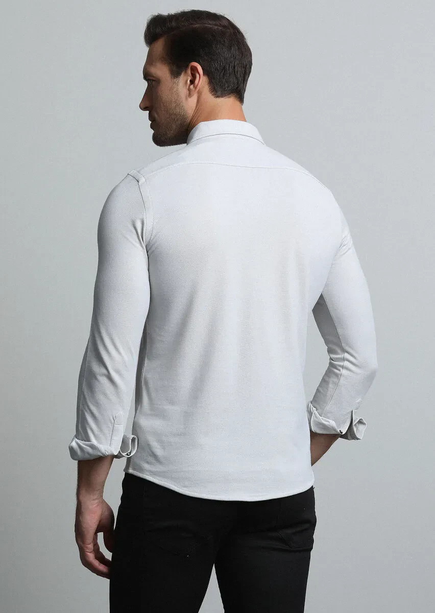 Gri Fitted Fit Casual Pamuk Karışımlı Gömlek - 5