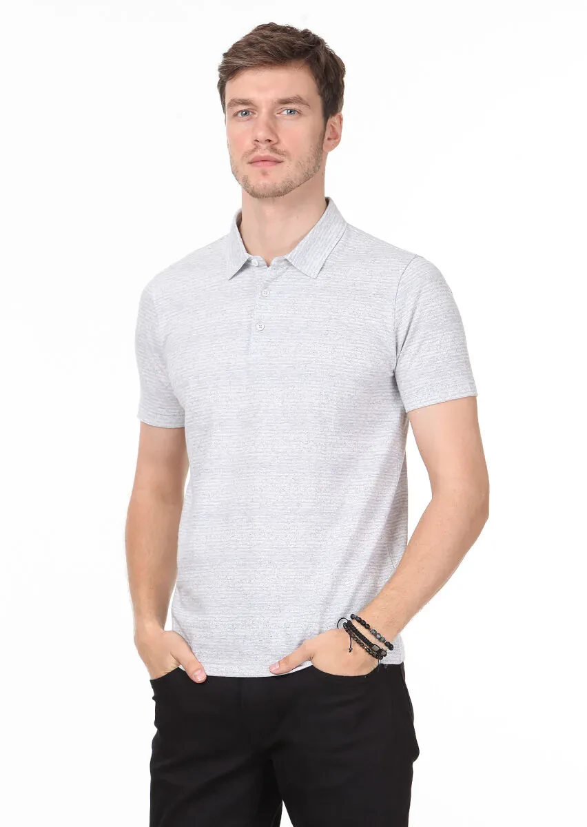 Gri Jakarlı Polo Yaka %100 Pamuk T-Shirt - 2