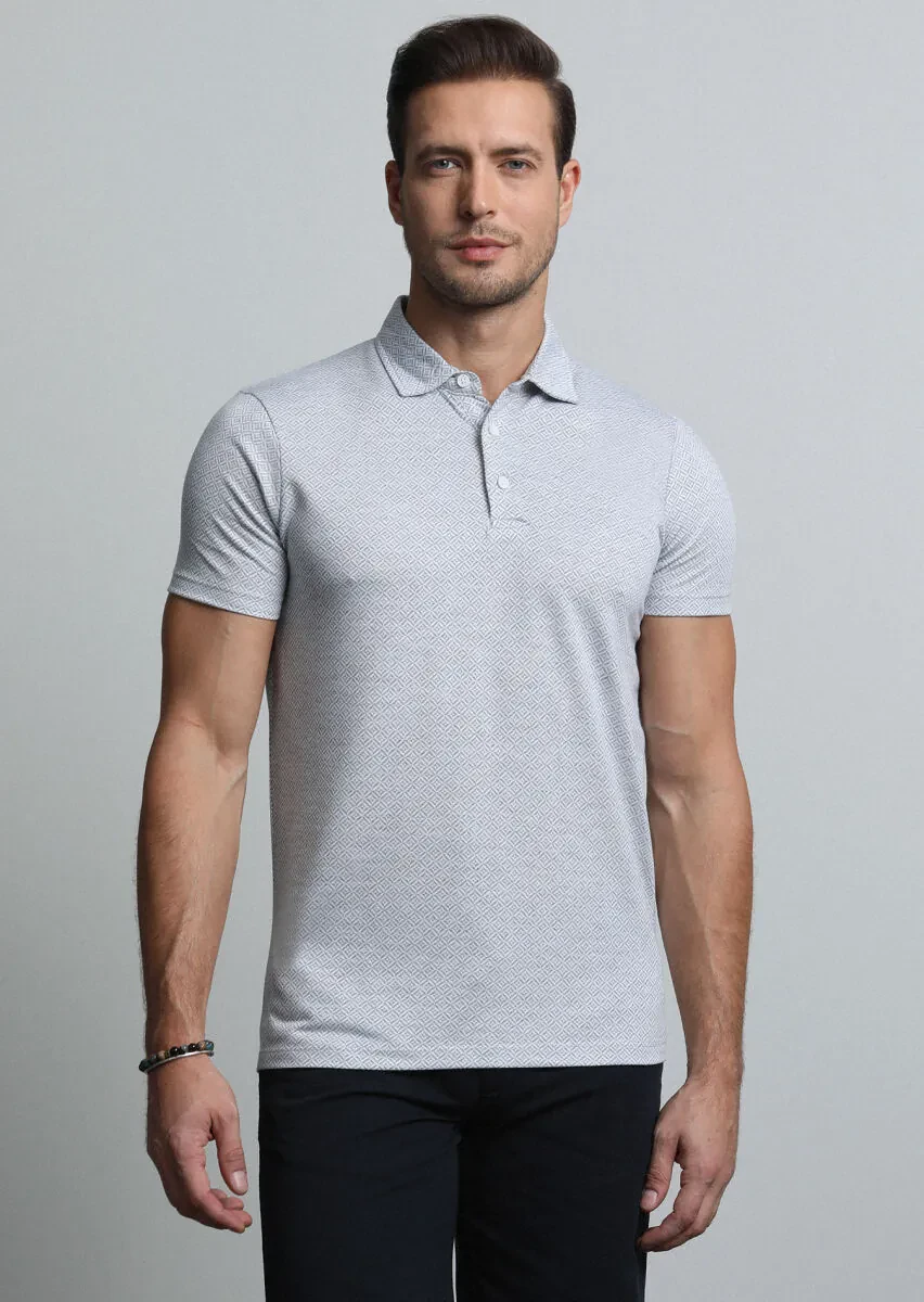 Gri Jakarlı Polo Yaka %100 Pamuk T-Shirt - 2