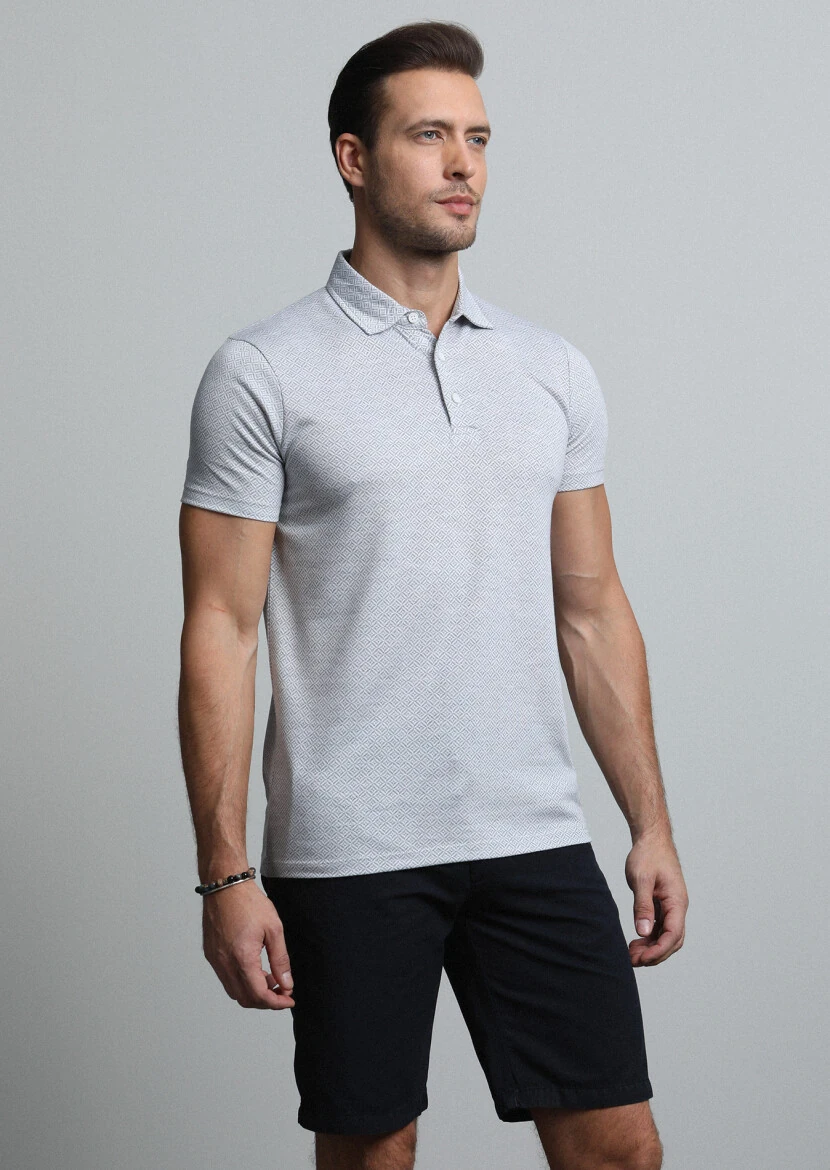 Gri Jakarlı Polo Yaka %100 Pamuk T-Shirt - 3