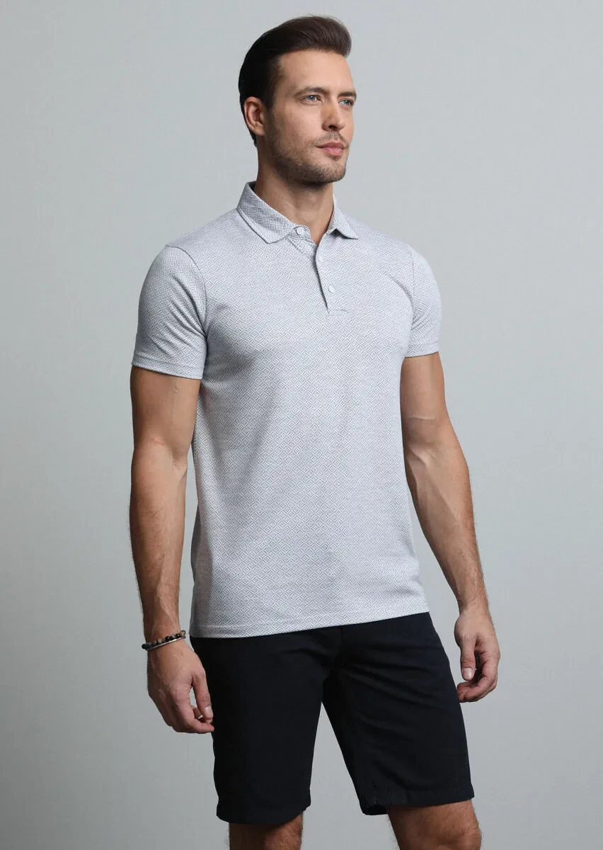 Gri Jakarlı Polo Yaka %100 Pamuk T-Shirt - 3