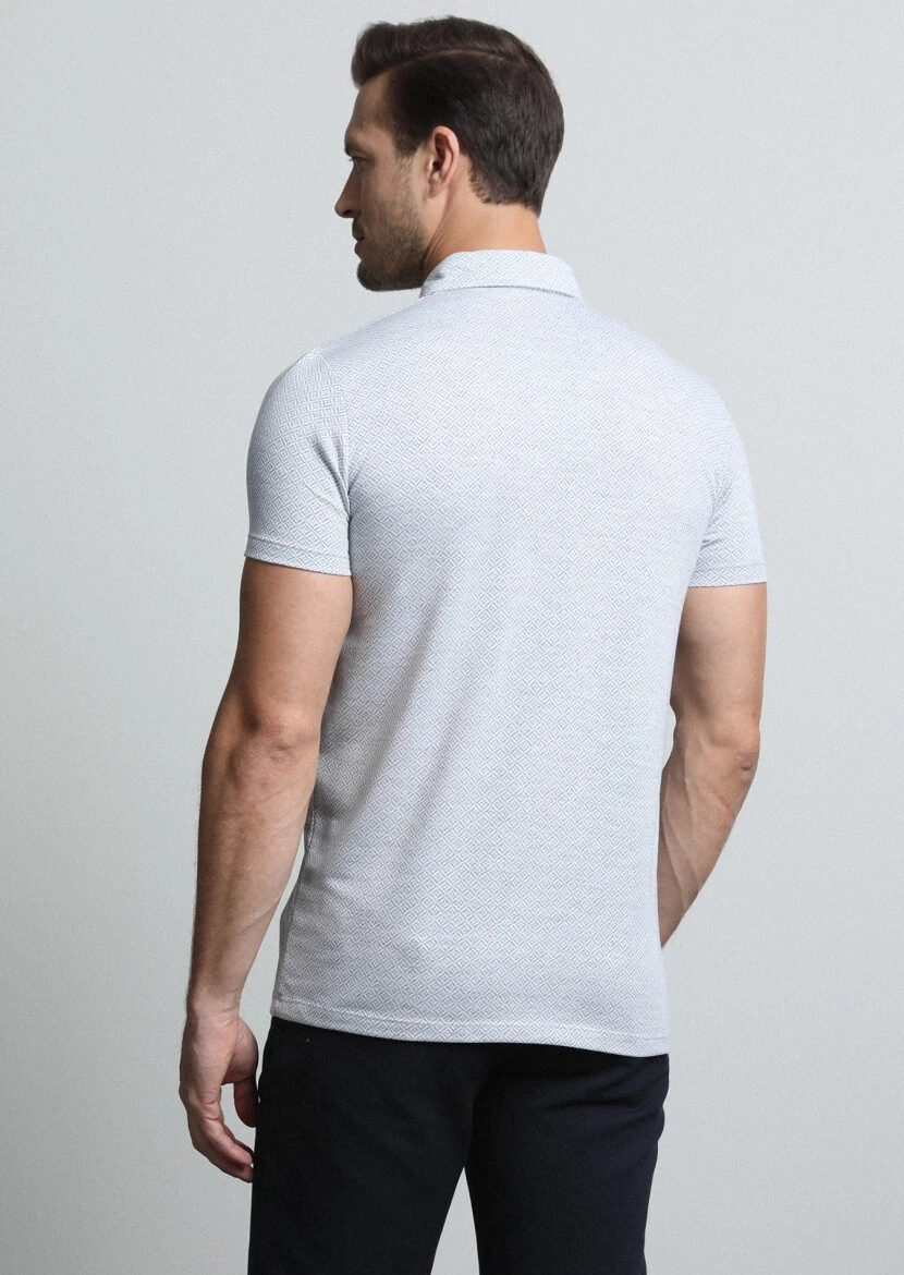 Gri Jakarlı Polo Yaka %100 Pamuk T-Shirt - 5