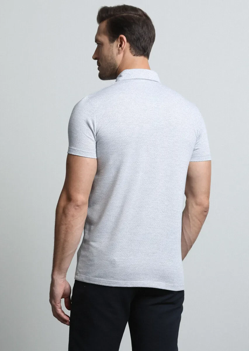 Gri Jakarlı Polo Yaka %100 Pamuk T-Shirt - 5