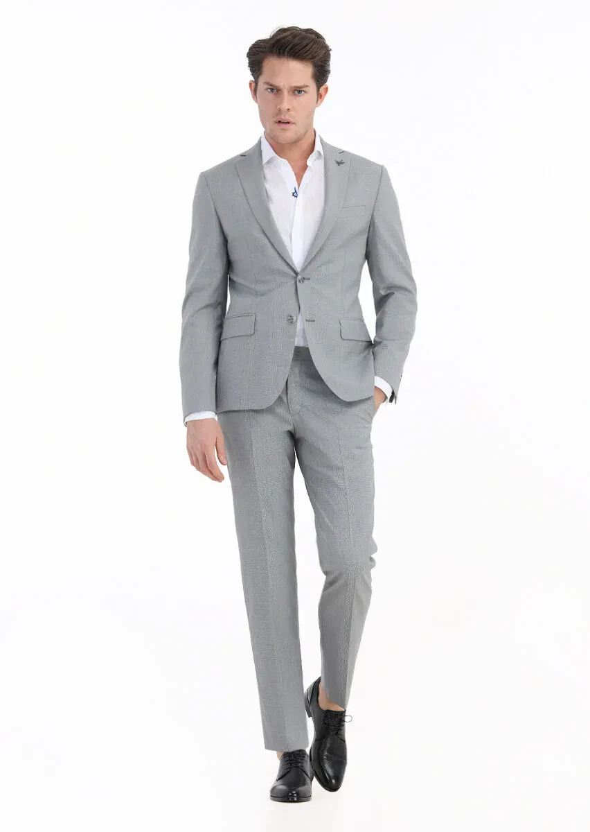 Gri Kareli Zeroweight Slim Fit %100 Yün Takım Elbise - 1