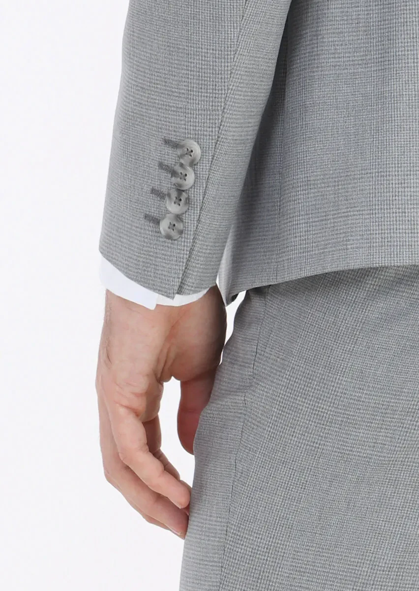 Gri Kareli Zeroweight Slim Fit %100 Yün Takım Elbise - 6