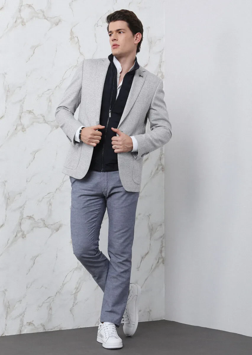 Gri Kareli Zeroweight Slim Fit Pamuk Karışımlı Ceket - 3