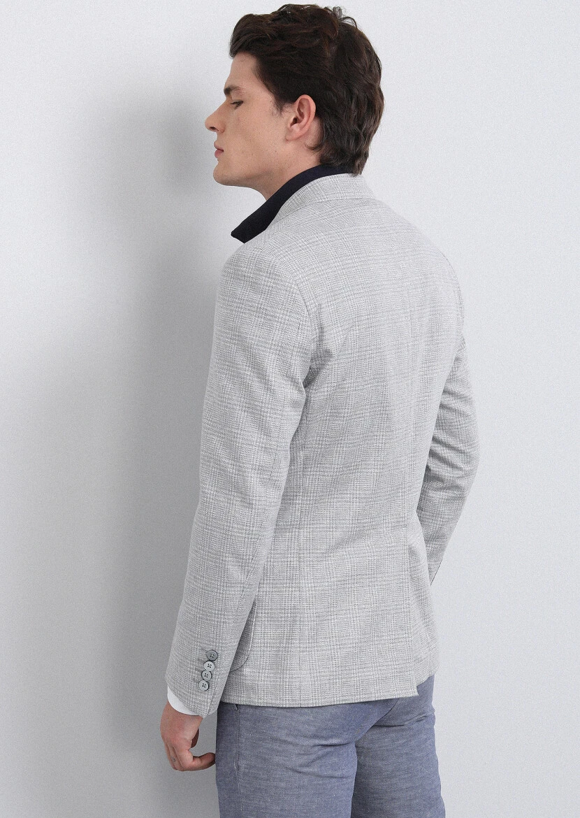 Gri Kareli Zeroweight Slim Fit Pamuk Karışımlı Ceket - 6