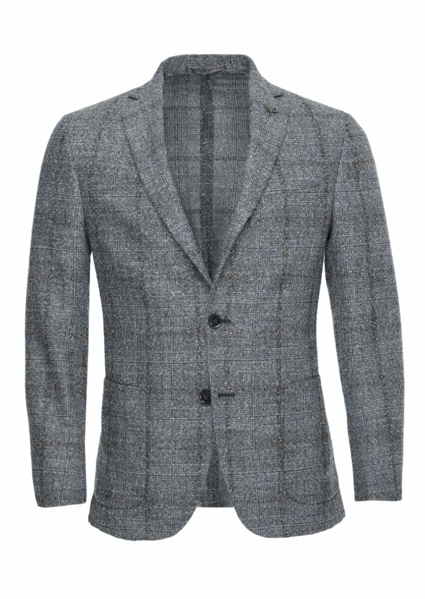 Gri Kareli Zeroweight Slim Fit Yün Karışımlı Ceket - 1