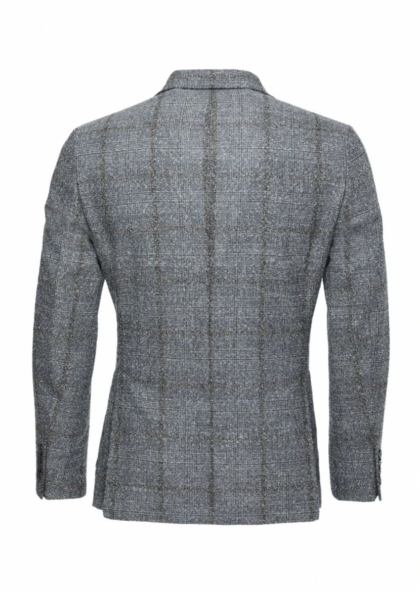 Gri Kareli Zeroweight Slim Fit Yün Karışımlı Ceket - 5