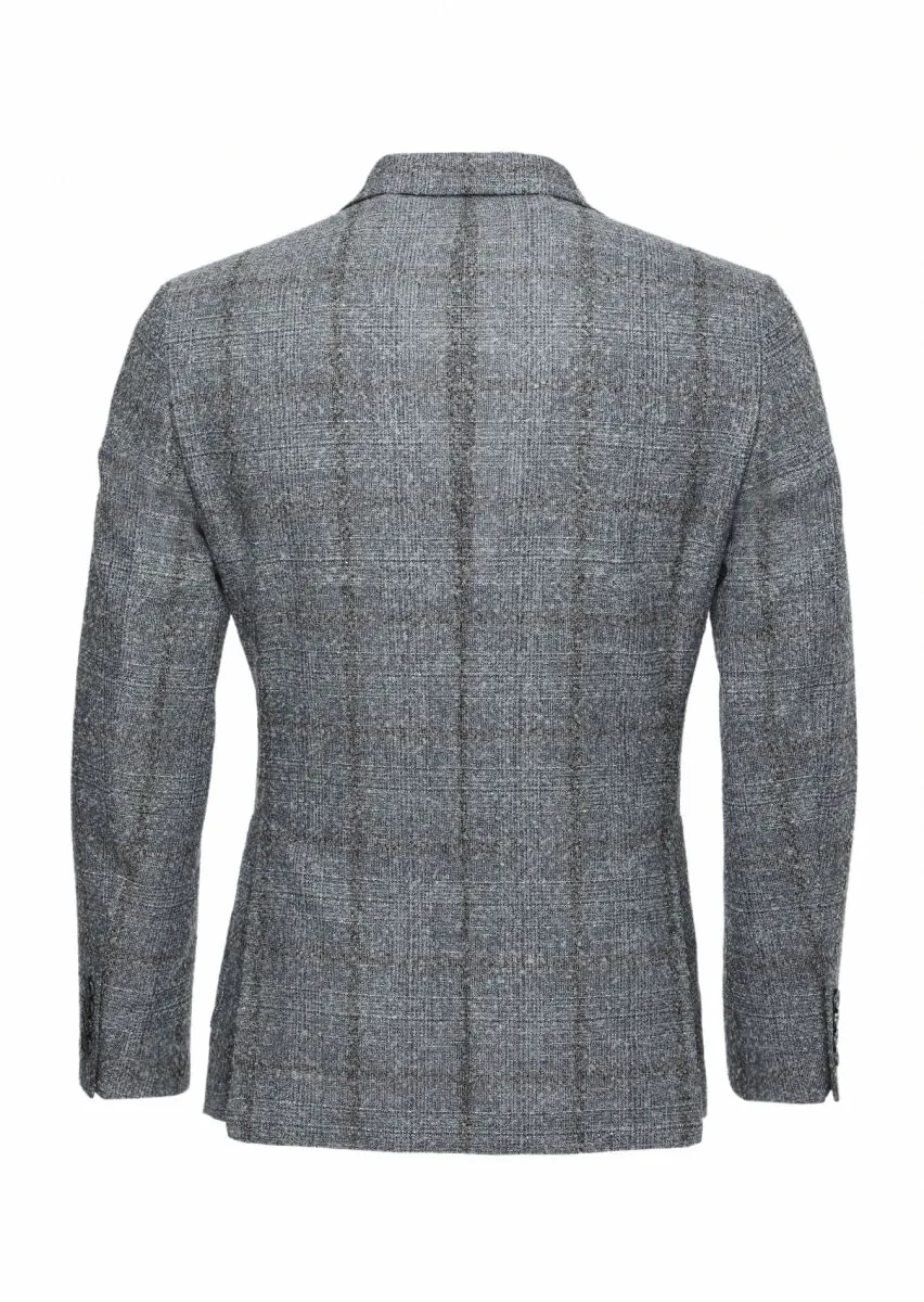 Gri Kareli Zeroweight Slim Fit Yün Karışımlı Ceket - 5