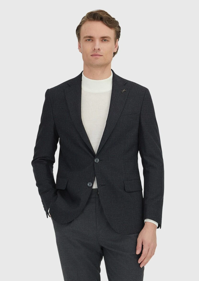 Gri Kareli Zeroweight Slim Fit Yün Karışımlı Ceket - RAMSEY