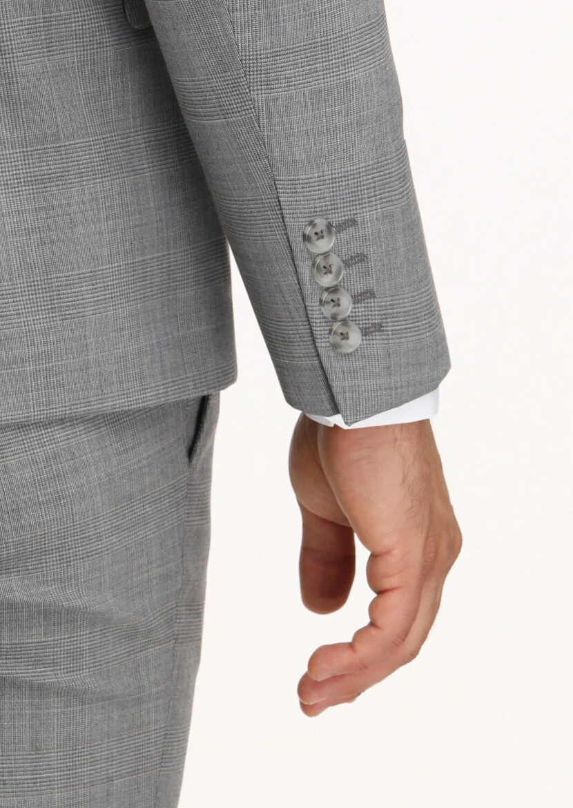 Gri Kareli Zeroweight Slim Fit Yün Karışımlı Takım Elbise - 6