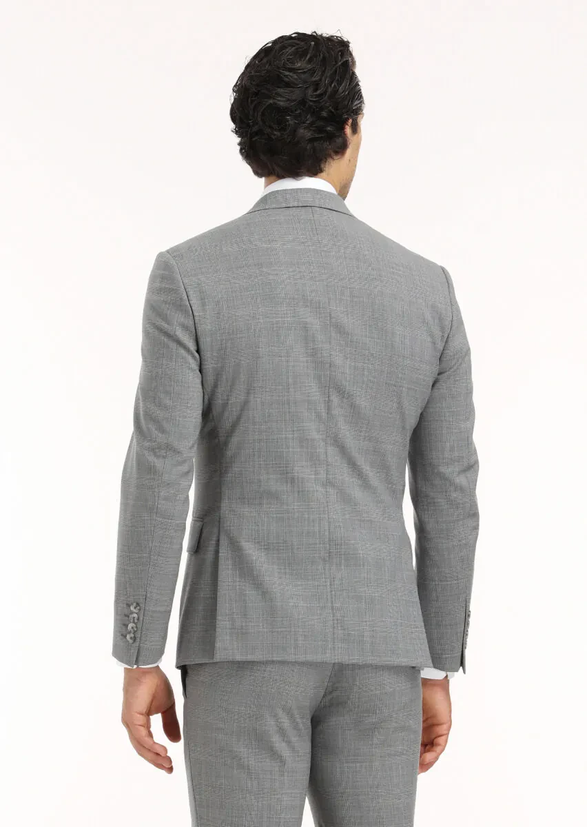 Gri Kareli Zeroweight Slim Fit Yün Karışımlı Takım Elbise - 7