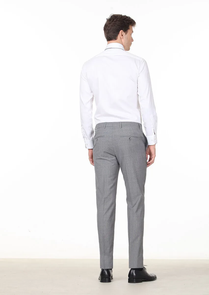 Gri Kumaş Modern Fit Klasik %100 Yün Pantolon - 4
