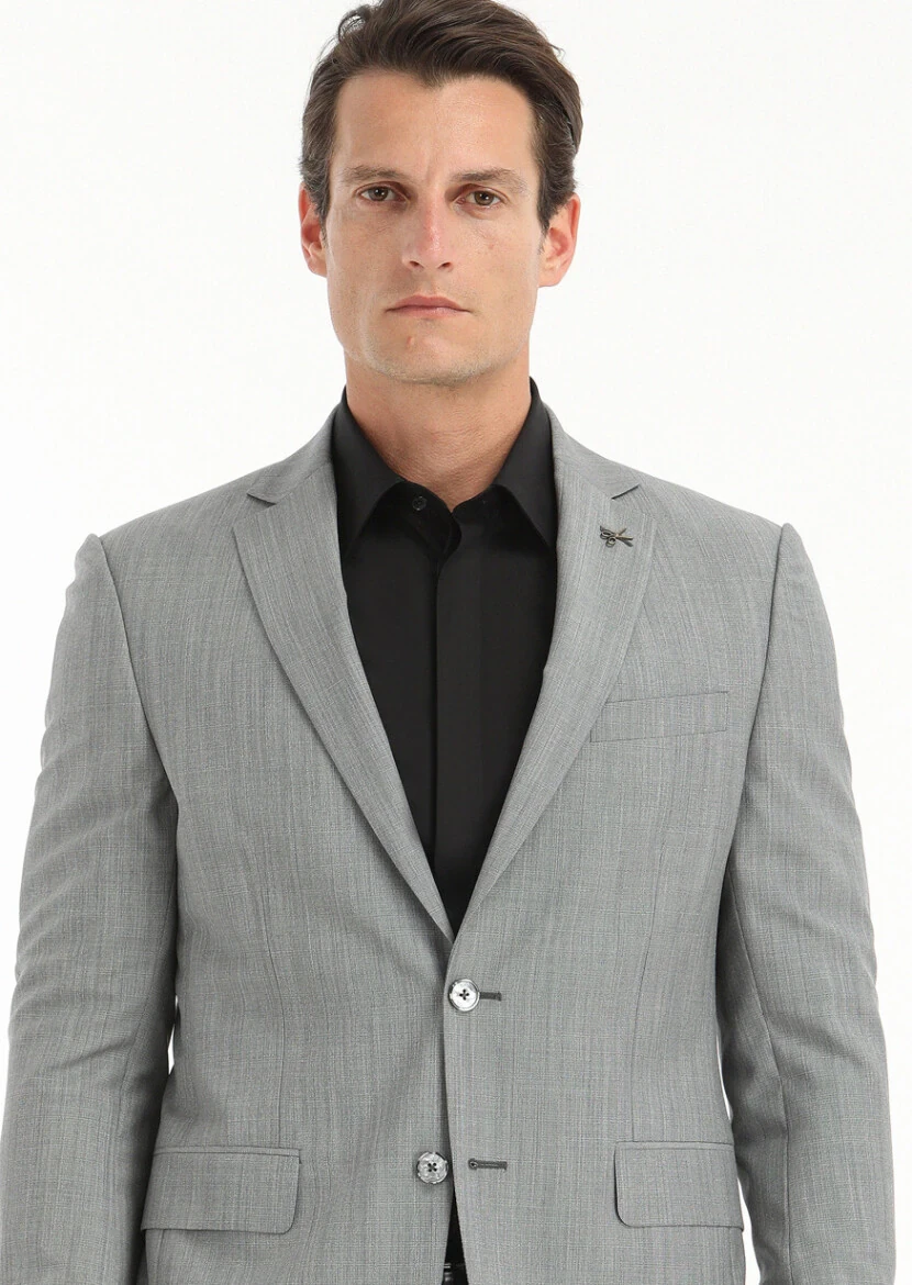 Gri Mikro Modern Fit %100 Yün Takım Elbise - 2