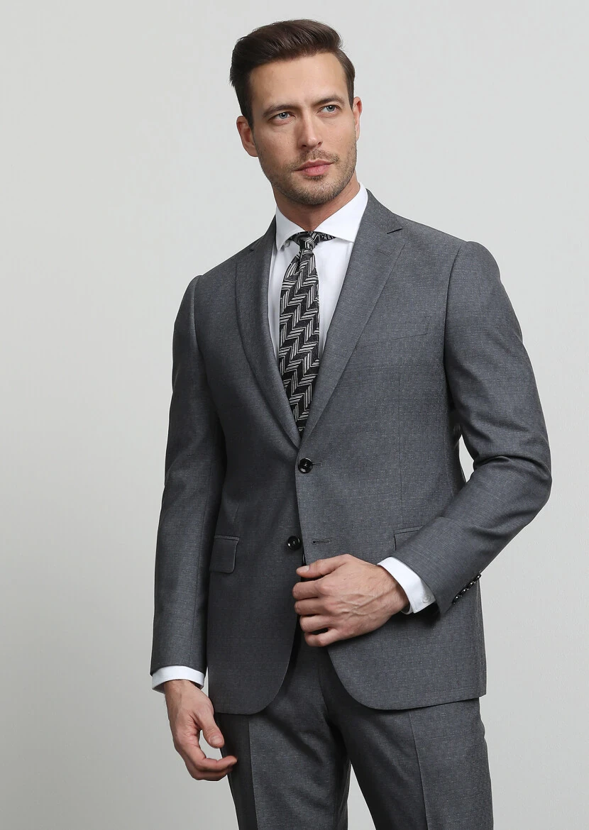 Gri Mikro Regular Fit %100 Yün Takım Elbise - 3