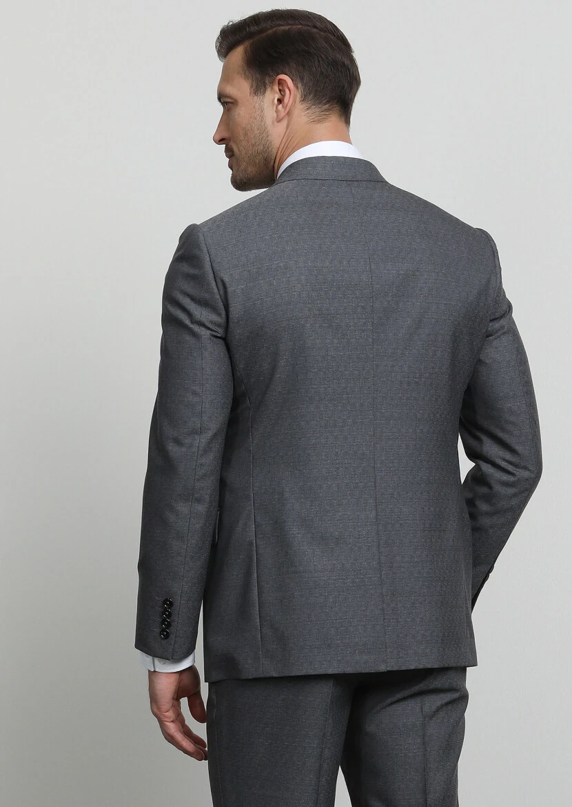 Gri Mikro Regular Fit %100 Yün Takım Elbise - 4