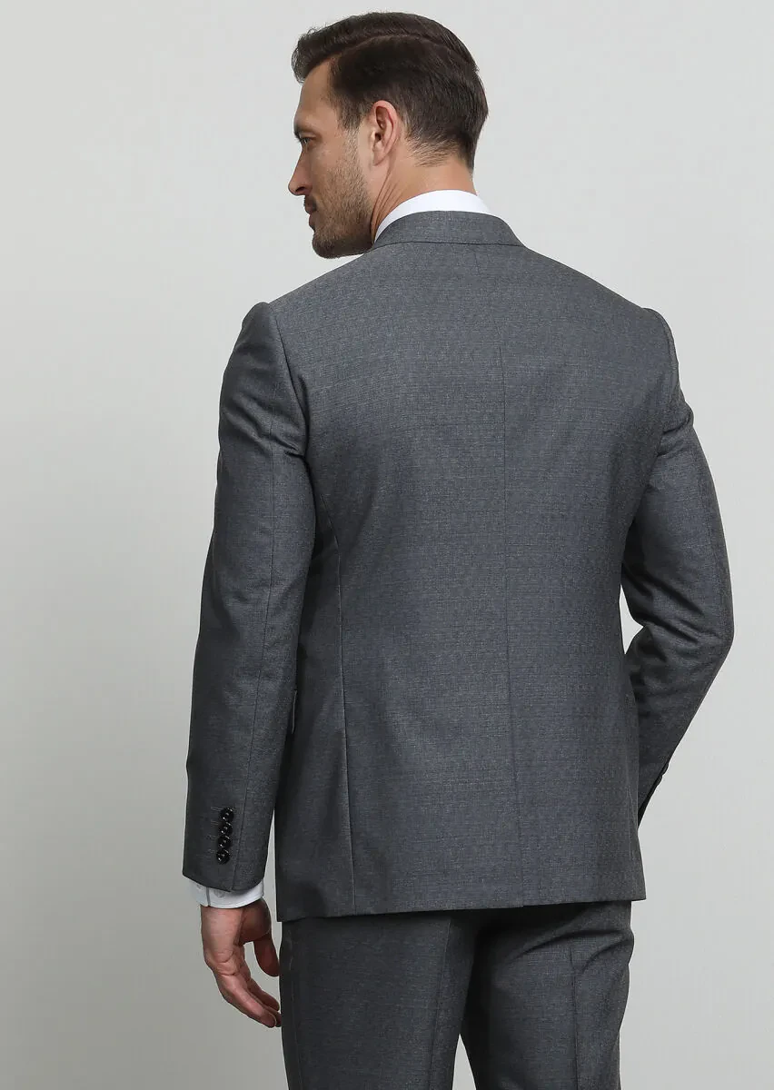 Gri Mikro Regular Fit %100 Yün Takım Elbise - 4