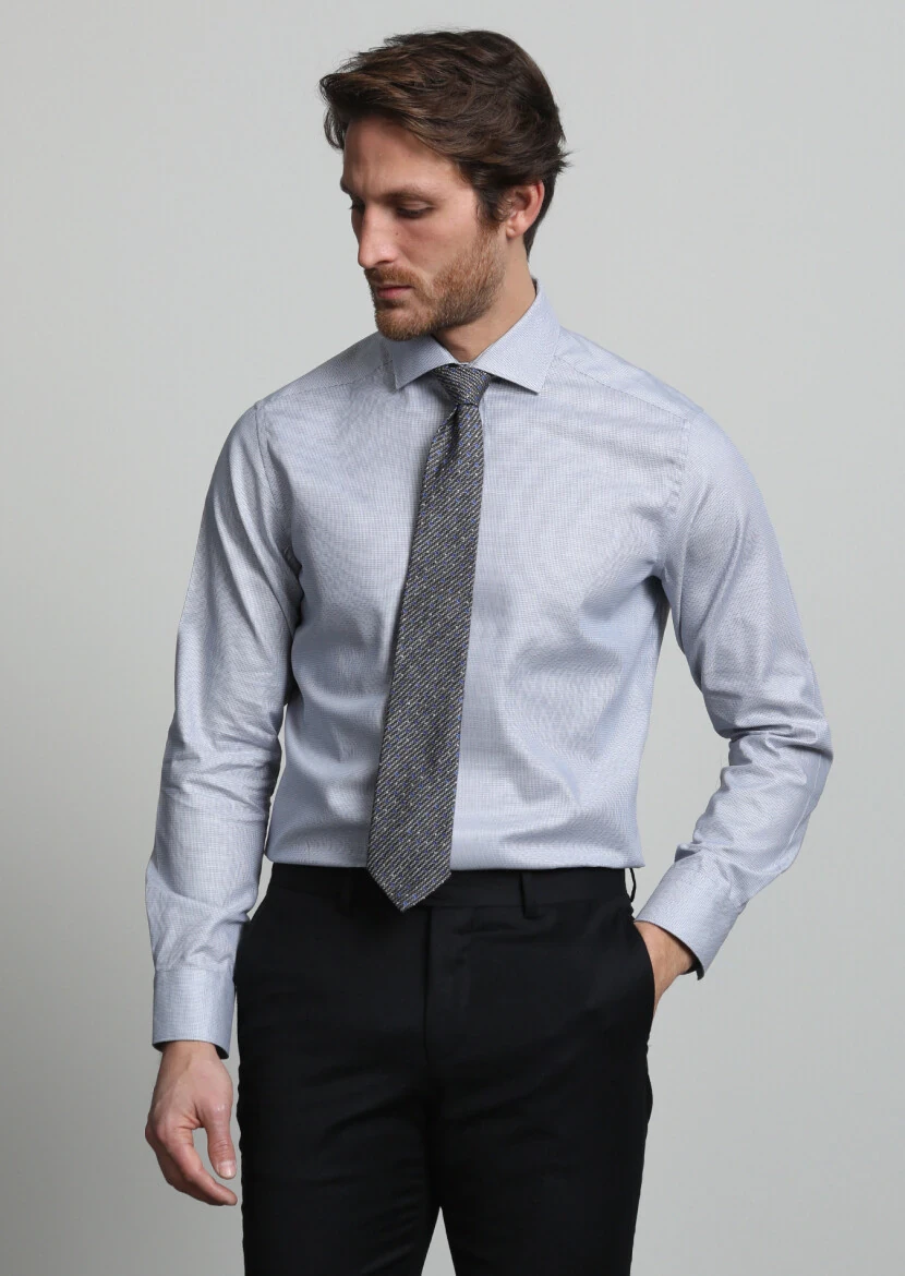 Gri Mikro Regular Fit Dokuma Klasik %100 Pamuk Gömlek - 1