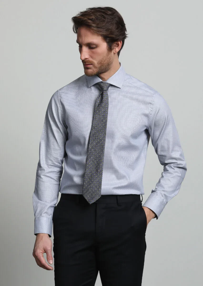 Gri Mikro Regular Fit Dokuma Klasik %100 Pamuk Gömlek - 1