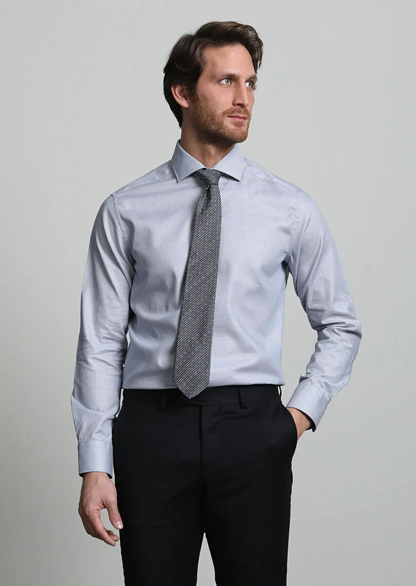 Gri Mikro Regular Fit Dokuma Klasik %100 Pamuk Gömlek - 3