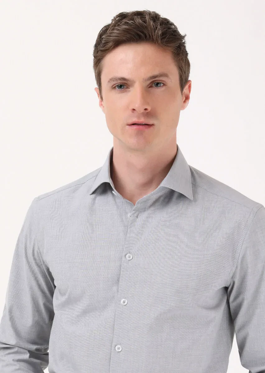 Gri Mikro Regular Fit Dokuma Klasik %100 Pamuk Gömlek - 3