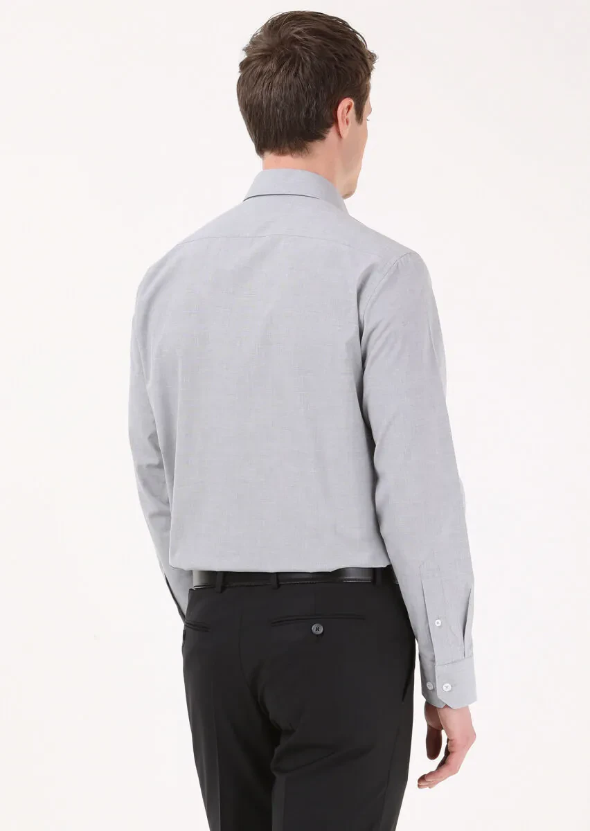 Gri Mikro Regular Fit Dokuma Klasik %100 Pamuk Gömlek - 5