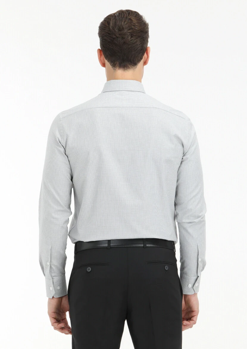 Gri Mikro Regular Fit Dokuma Klasik %100 Pamuk Gömlek - 4