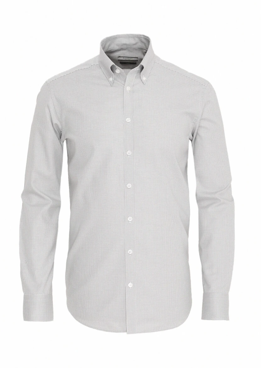 Gri Mikro Regular Fit Dokuma Klasik %100 Pamuk Gömlek - 5