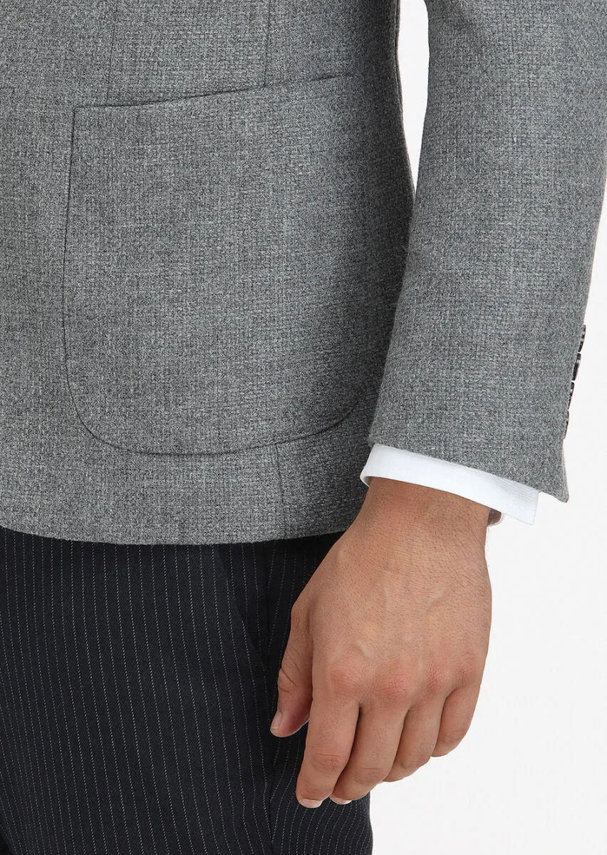 Gri Mikro Shirt Shoulder Slim Fit Yün Karışımlı Ceket - 4