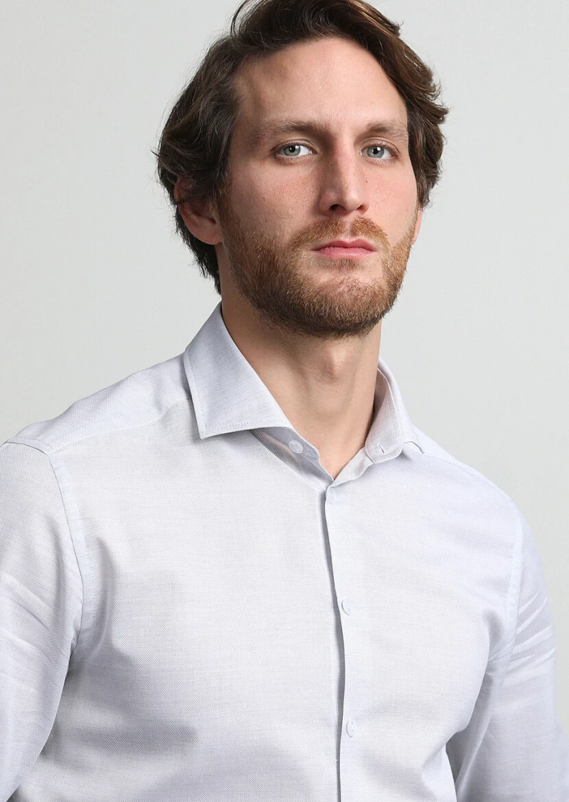 Gri Mikro Slim Fit Dokuma Casual %100 Pamuk Gömlek - 2