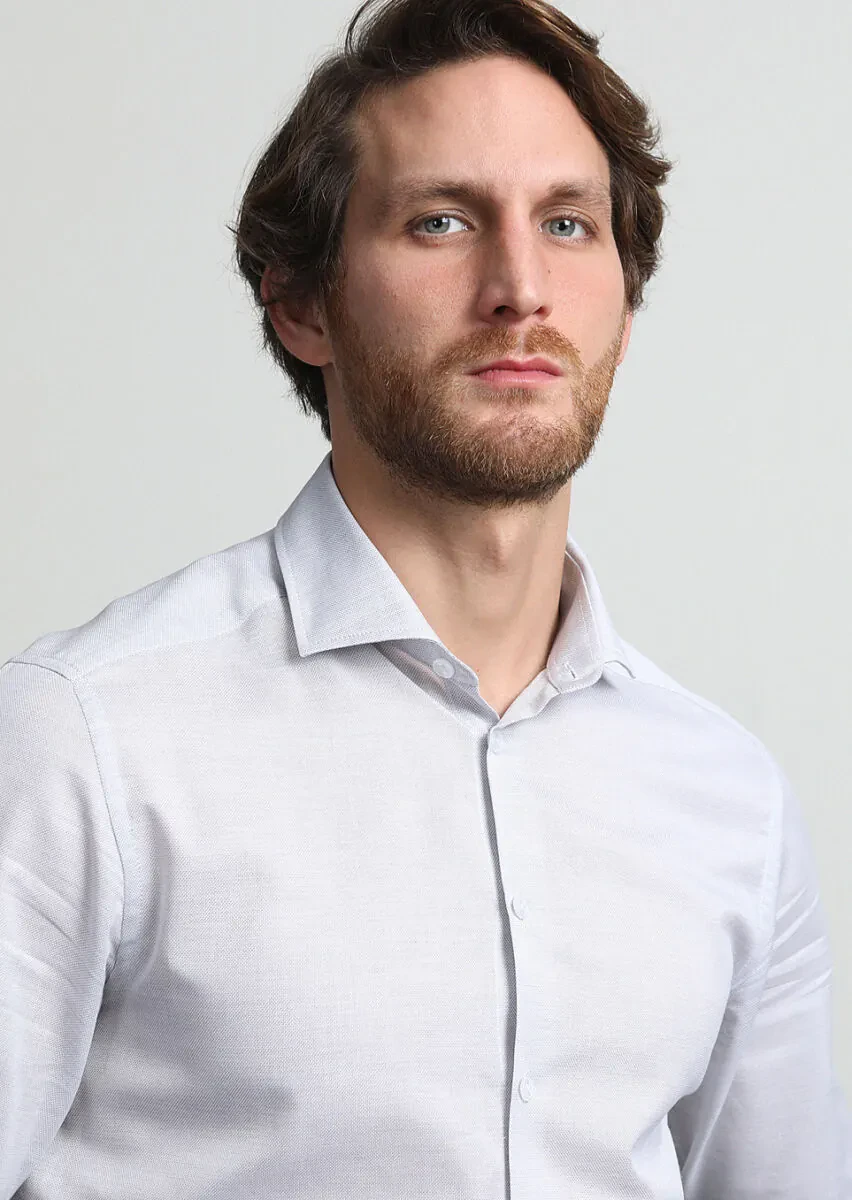 Gri Mikro Slim Fit Dokuma Casual %100 Pamuk Gömlek - 2