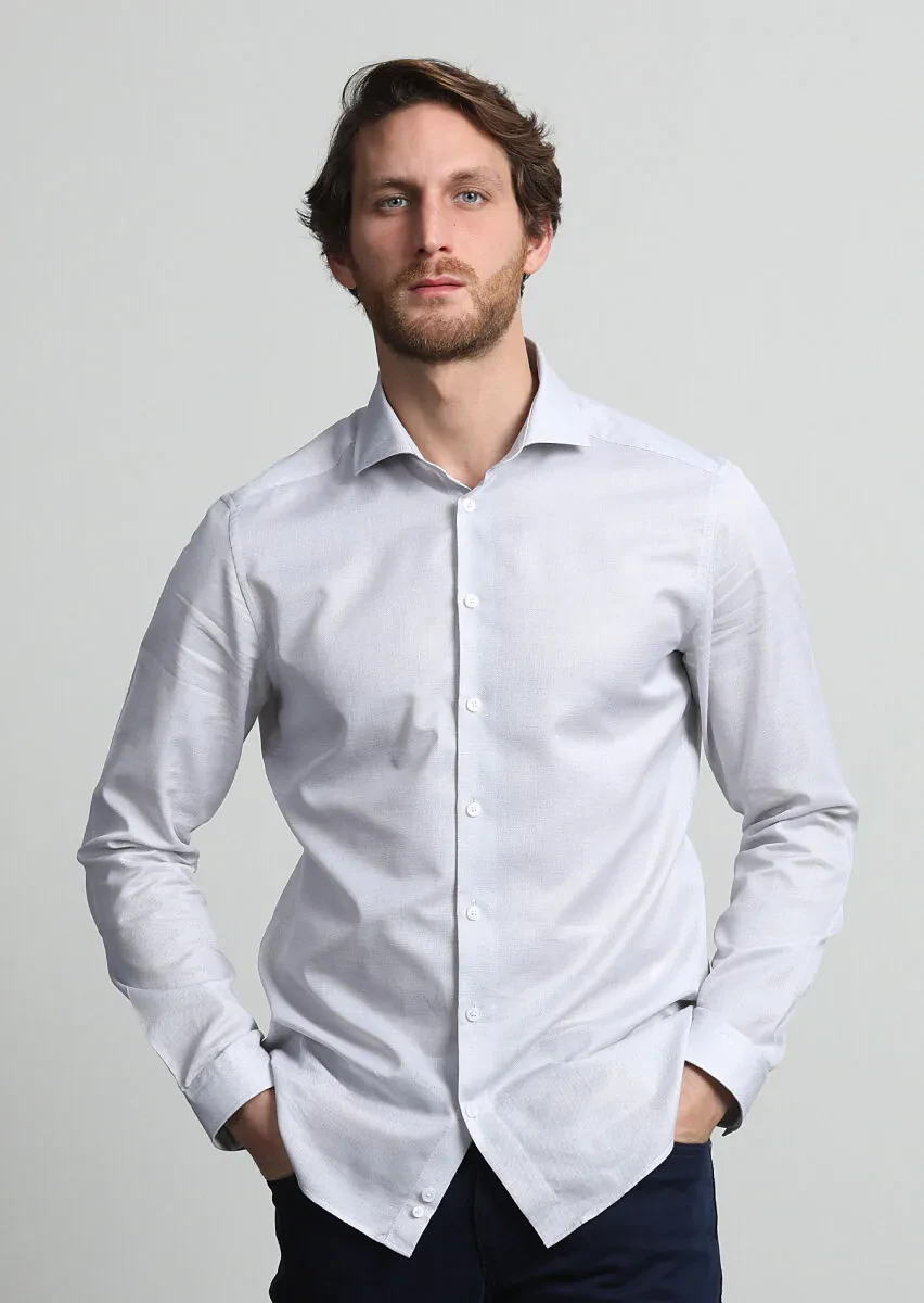 Gri Mikro Slim Fit Dokuma Casual %100 Pamuk Gömlek - 3