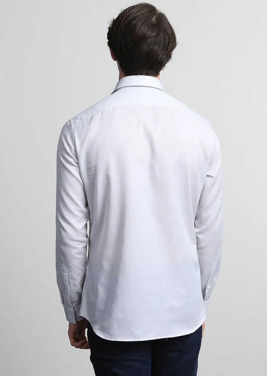 Gri Mikro Slim Fit Dokuma Casual %100 Pamuk Gömlek - 4