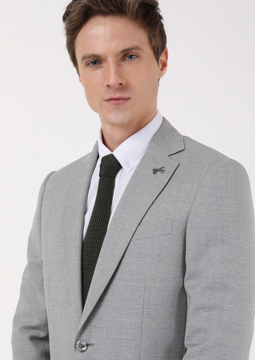 Gri Mikro Thin&taller Slim Fit %100 Yün Takım Elbise - 3