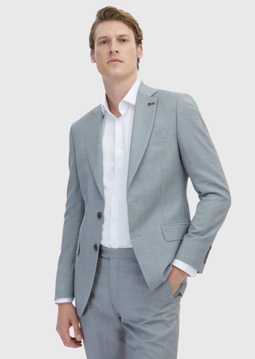 Gri Mikro Thin&taller Slim Fit %100 Yün Takım Elbise - RAMSEY