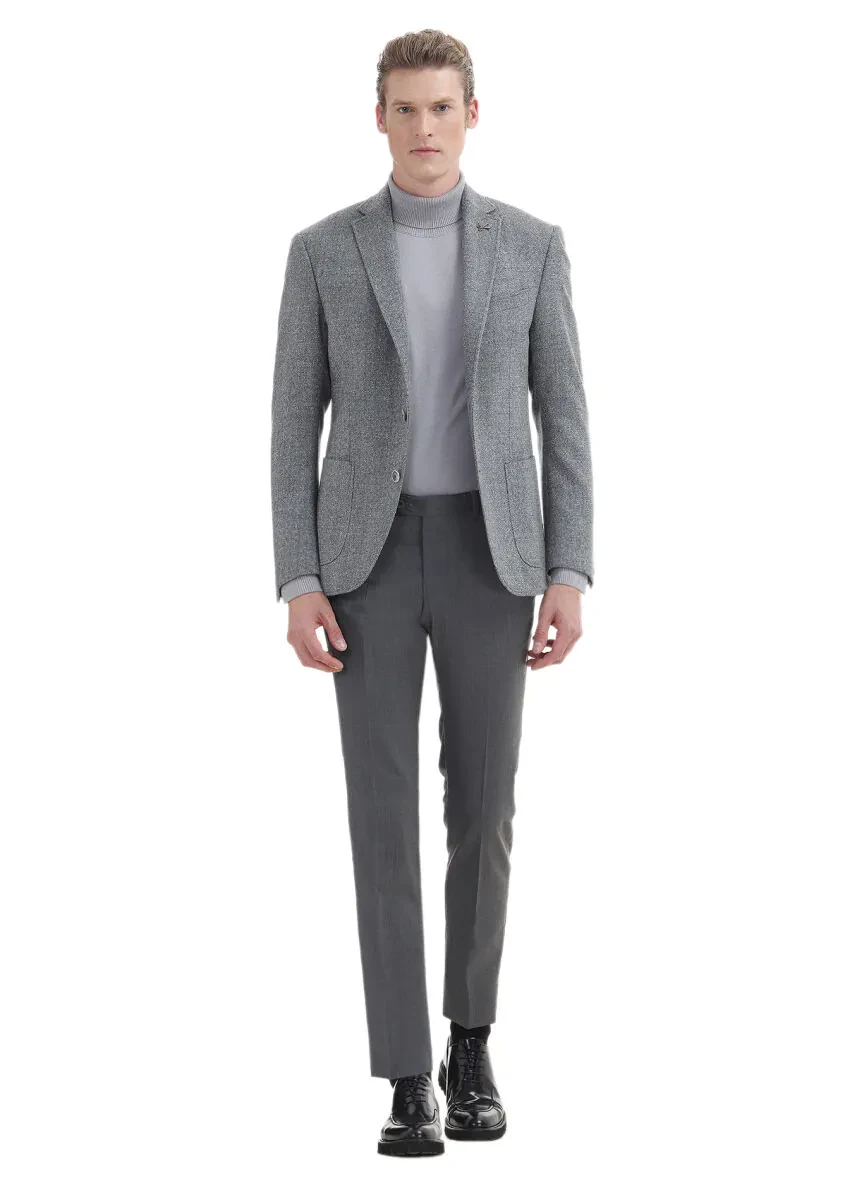 Gri Mikro Zeroweight Slim Fit %100 Yün Ceket - 2