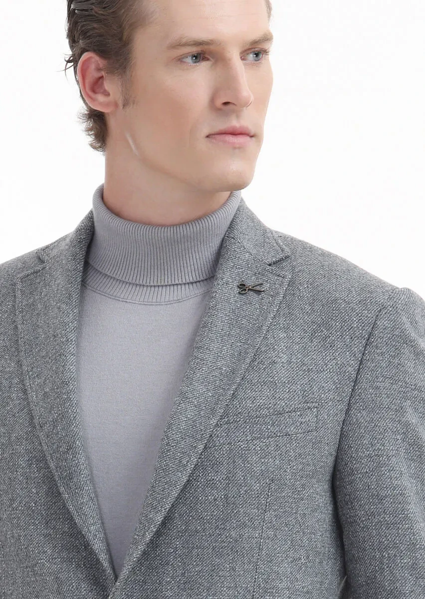 Gri Mikro Zeroweight Slim Fit %100 Yün Ceket - 4