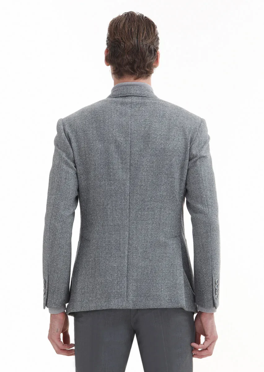 Gri Mikro Zeroweight Slim Fit %100 Yün Ceket - 6